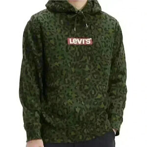 Levi's cheetah green beige black print hoodie, red logo on chest